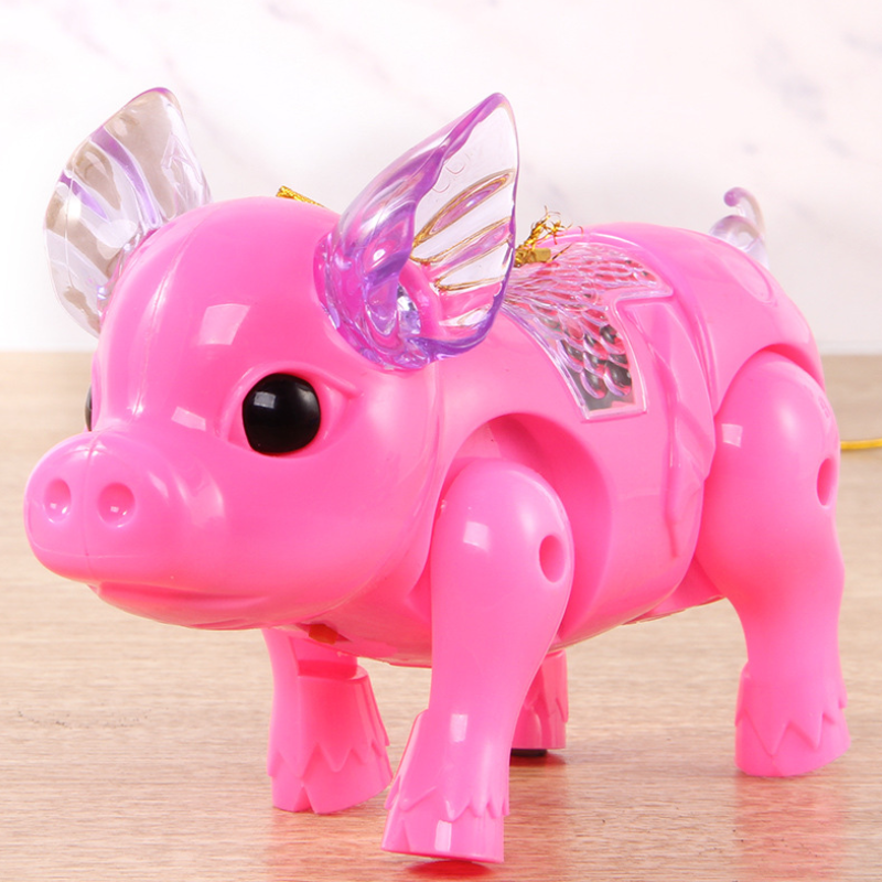 网红同款地摊夜市闪光小猪电动灯光音乐牵绳猪猪摆摊儿童玩具批发