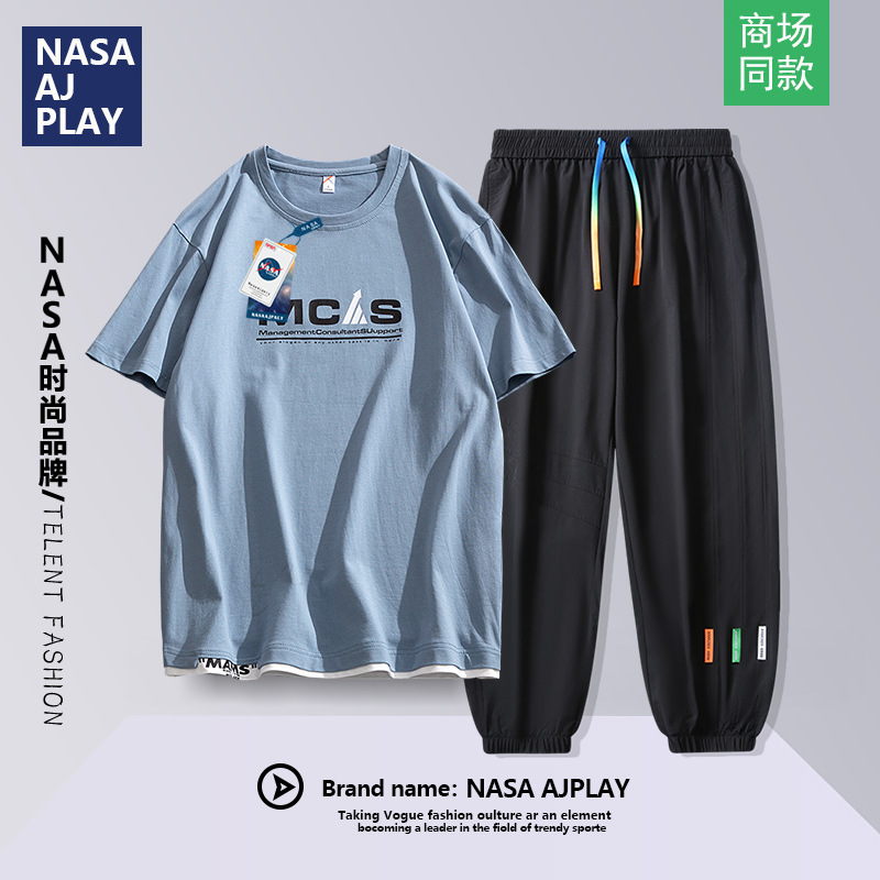 nasa男士运动套装夏季新款潮流中学生跑步锻炼夏天休闲两件套男装