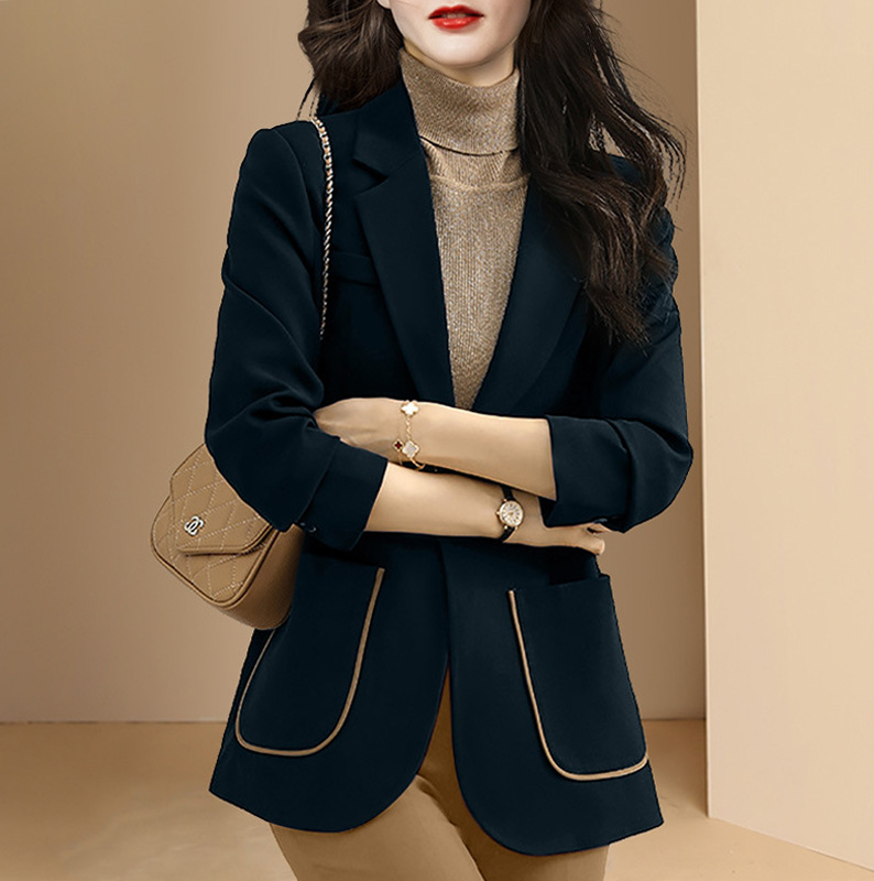 秋装职业通勤小西装外套女2022新款撞色拼接修身长袖西服