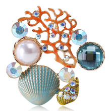 新款海洋系列创意个性滴油珊瑚扇贝珍珠胸针 时尚简约领针配饰