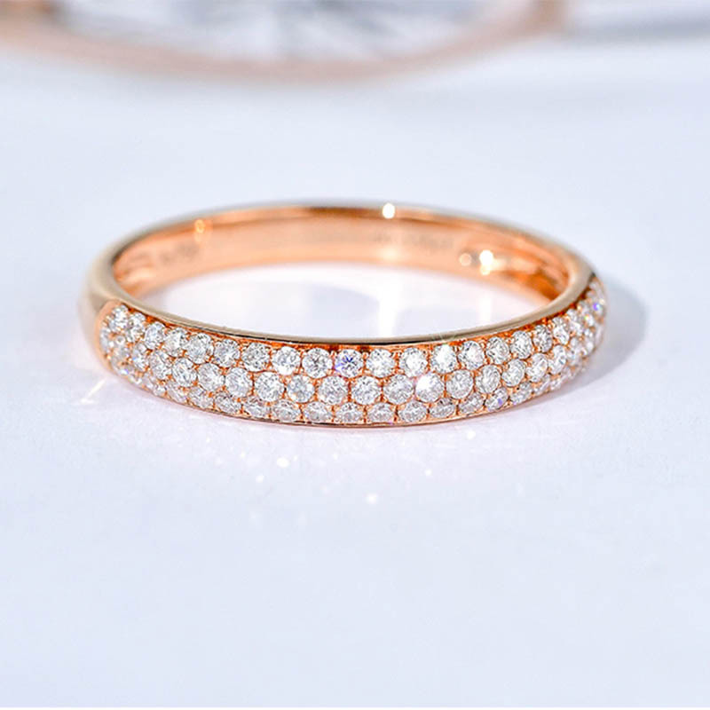 18k金精致碎钻戒三排钻戒指女925银钻石戒指女结婚戒指显气质