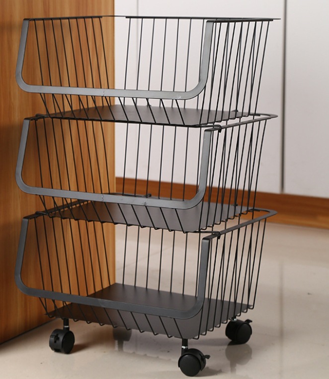 Movable Kitchen Storage Rack Trolley Floor Vegetable Basket Trolley Household Storage Rotary Storage Rack Storage Rack