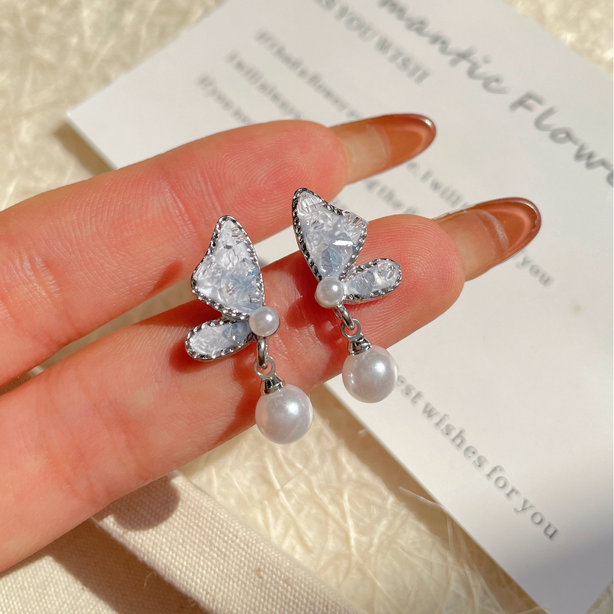 Blue Bow Crystal Earrings for Women Design Earrings Earrings Silver Pin Earrings Ins Earrings High-Grade Light Luxury