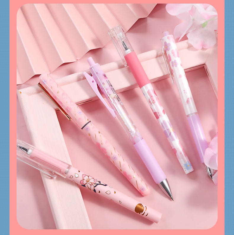 晨光限定樱花雨中性笔套装黑色0.5mm头全针管学生考试用水笔