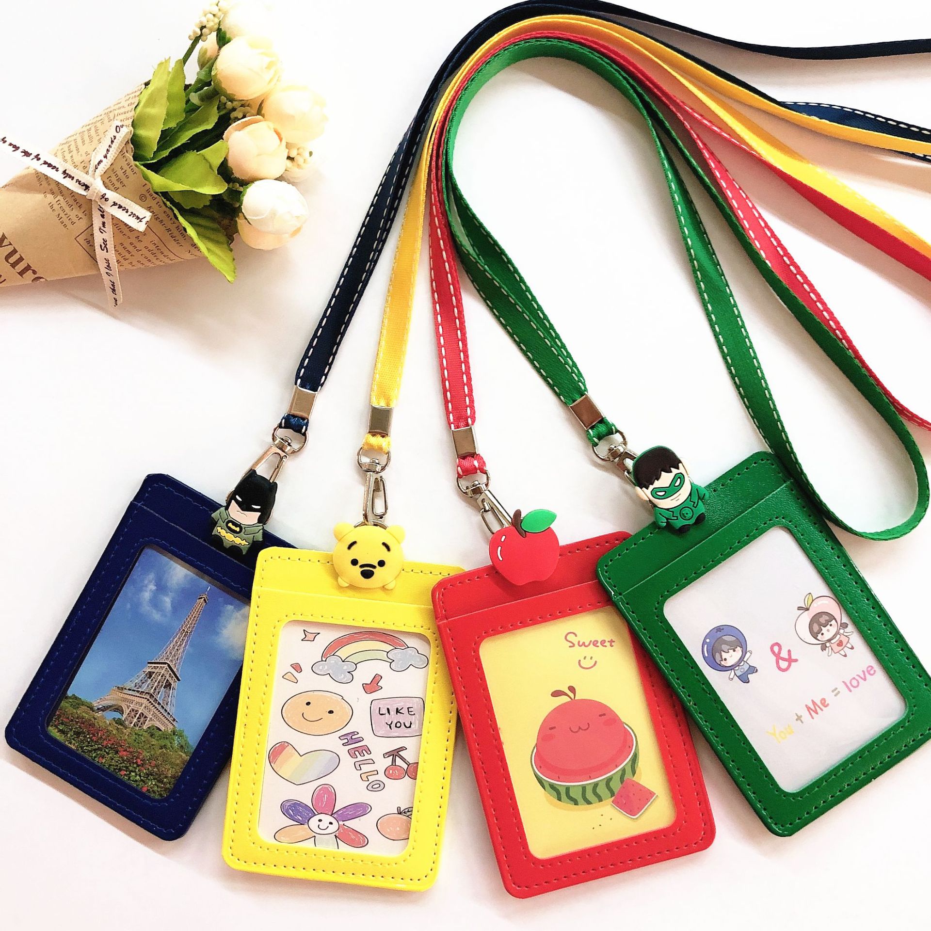 幼儿园接送卡学生证件卡套批发工作牌多卡位pu皮革胸牌挂脖长绳