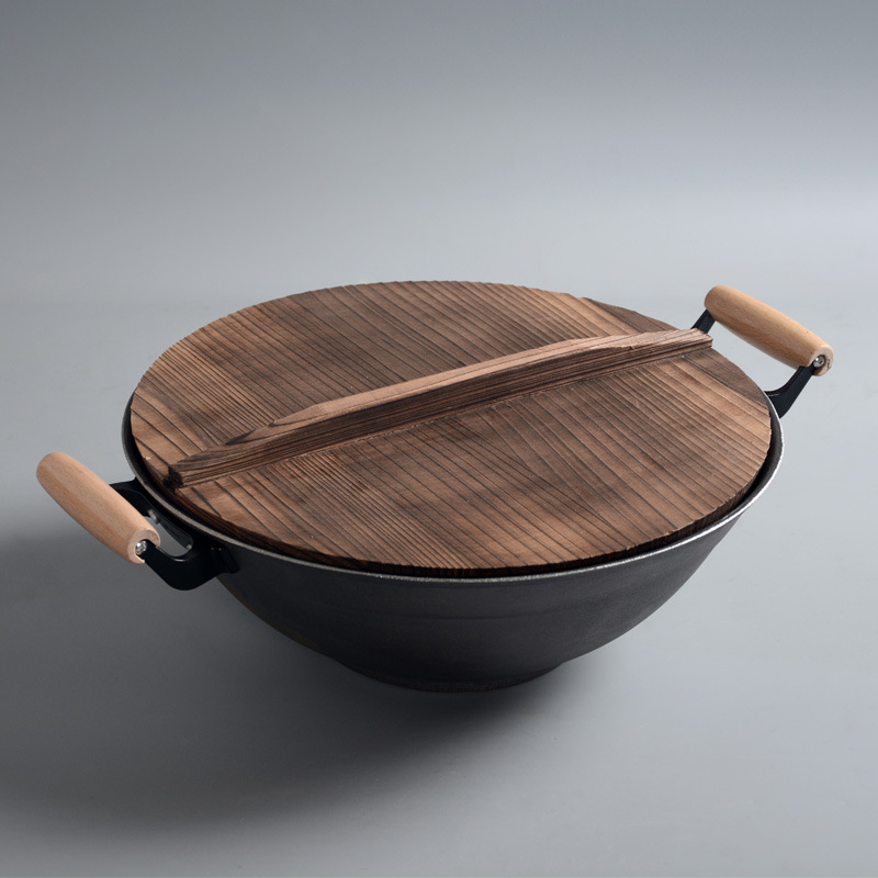 45x7批发山东滕州铁锅铸铁炒锅家用双耳生铁锅老式无涂层平底炒锅