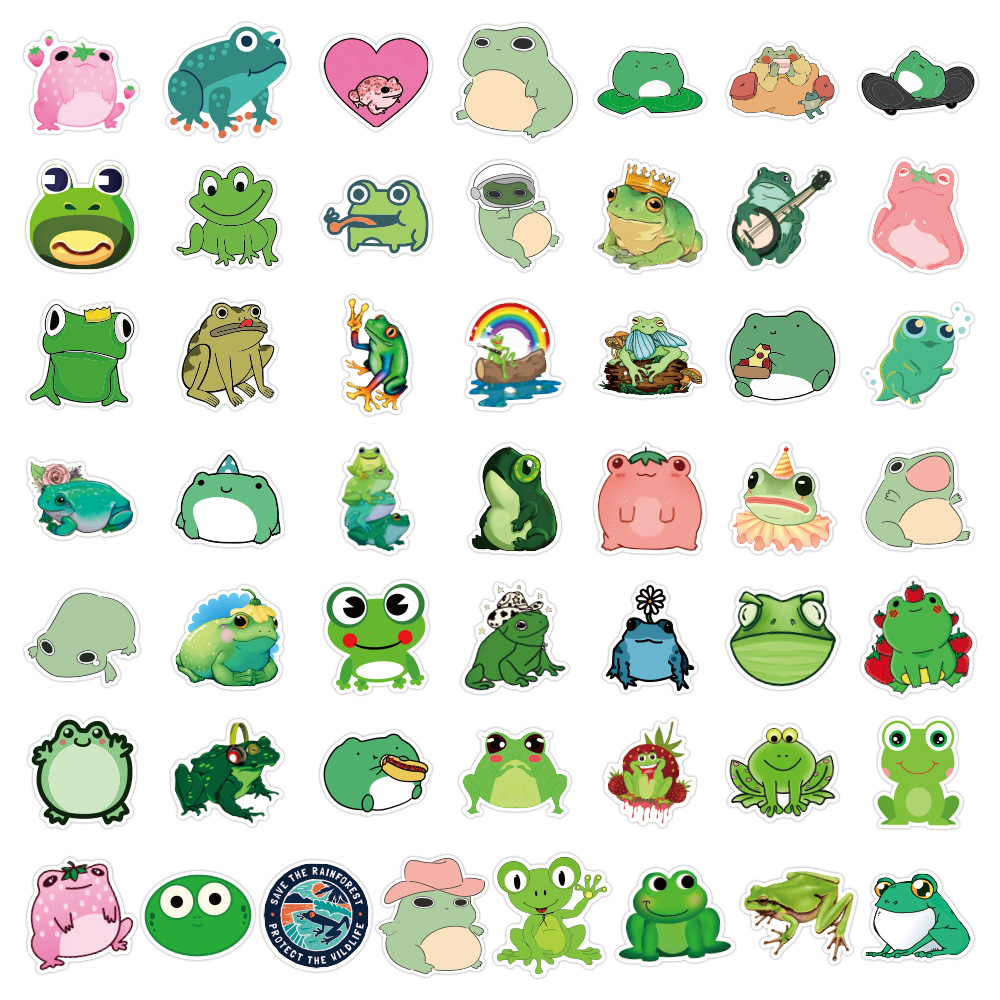 50张可爱青蛙涂鸦防水贴纸汽车行李箱笔记本滑板车水杯贴纸批发