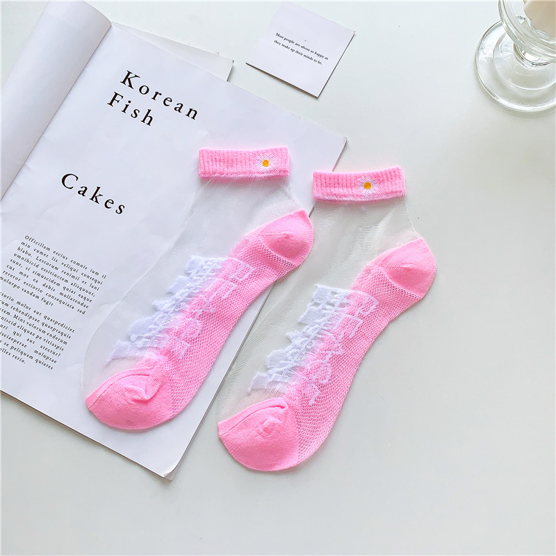 Socks Women's Socks Breathable Little Daisy Summer Thin Invisible Socks Spun Glass Shallow Mouth Socks Sweet Transparent Crystal Silk