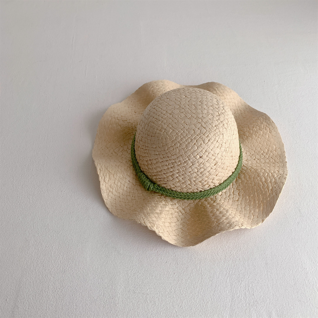 小清新法式赫本风波兰帽檐帽子女童夏季出游大檐圆顶沙滩帽草帽潮