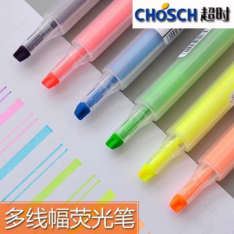 Timeout CS-H746 Multi-Line Width Fluorescent Pen Set 6 Colors Students Use Triangle Pole Marker Marking Pen to Draw Key Points