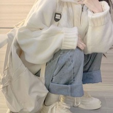 polo领白色毛衣女秋冬季2024新款爆款小个子日系慵懒风复古厚外套
