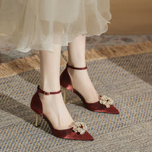 婚鞋新娘鞋女2024年夏季新款高级感法式细跟中式秀禾服红色高跟鞋