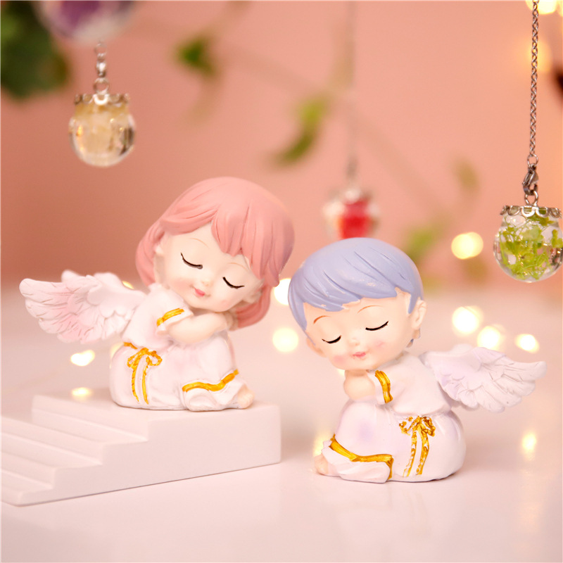 厂家烘焙蛋糕装饰摆件女孩守护天使祈祷车摆粉宝宝系列摆件装扮