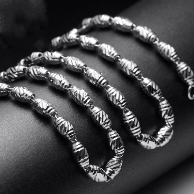 送证书男士橄榄纯银项链 潮流粗款男生项链个性时尚男学生项链条