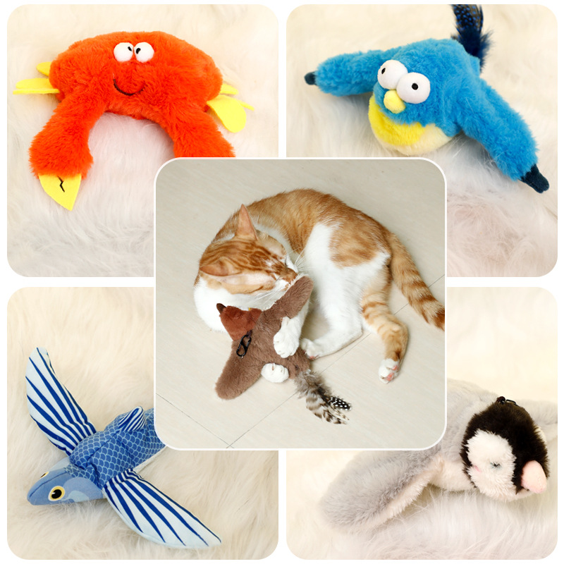 Popular Pet Plush Toy Flapping Sound Shaking Bird Electric Cat Toy Pet Self-Hi Simulated Fish Wing Bird