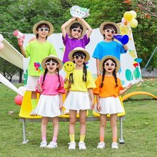 六一儿童啦啦队演出服糖果色短袖T恤幼儿园舞蹈小学生运动会班服
