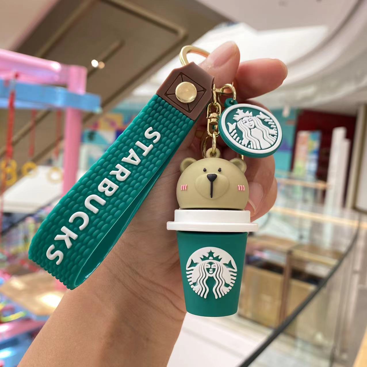 Cross-Border Starbucks Milky Tea Cup Keychain Cute Bear Car Key Pendant Doll Crane Machine Gift Wholesale