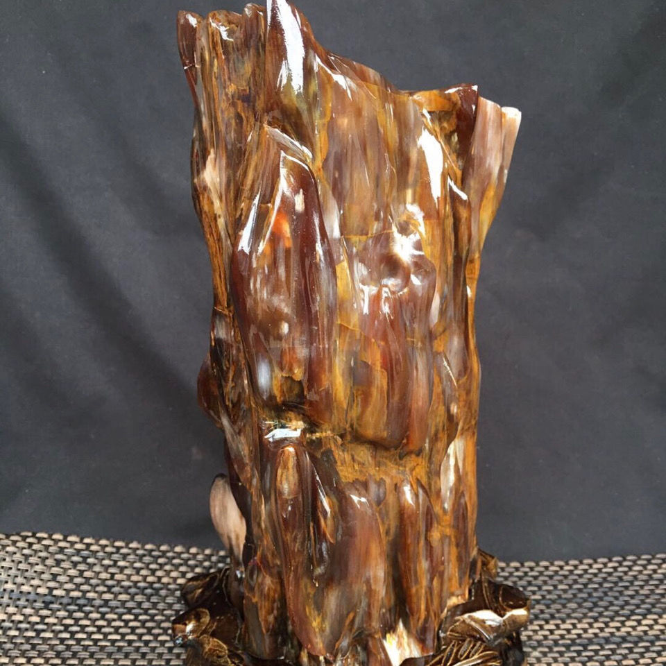 缅甸树化玉木化石硅化木财奇石摆件家居办公室摆件