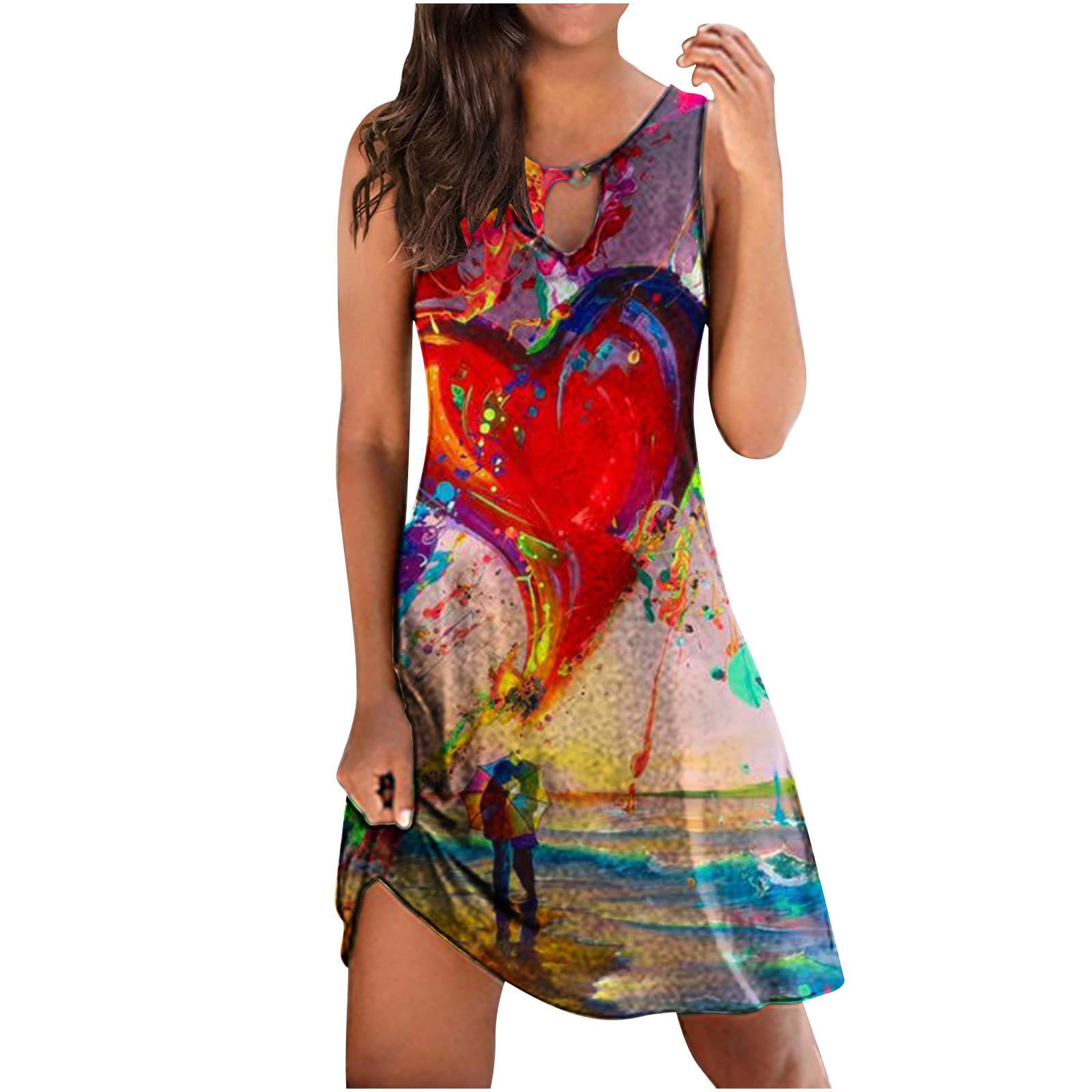 2022 European and American New Independent Station Hot Selling Bohemian round Neck Sleeveless Retro Printed Mini Beach Dress
