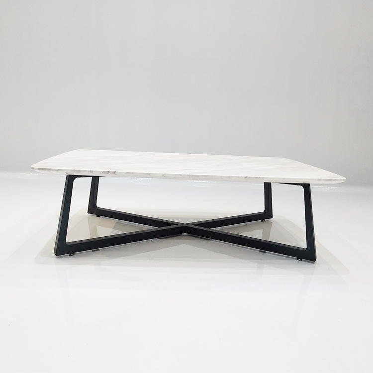 别墅酒店客厅大堂轻奢休闲大理石台面实木底座茶几