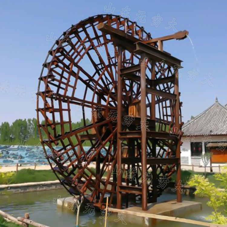 户外大型仿古景观黄河水车 景区网红旋转流水摆件 木制装饰成品
