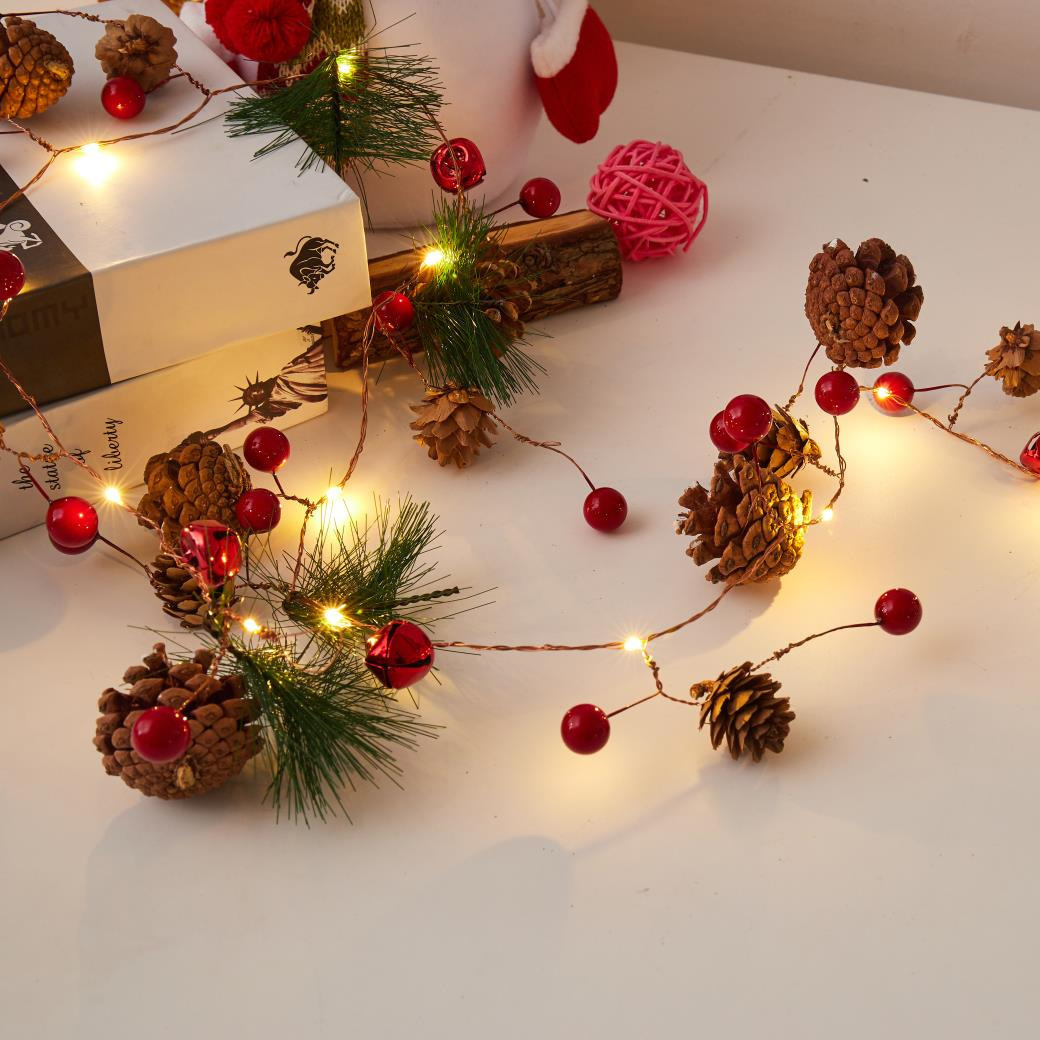 factory direct sales cross-border led copper wire light christmas pine cone color light string creative bell pine needle small mulberry decorative light