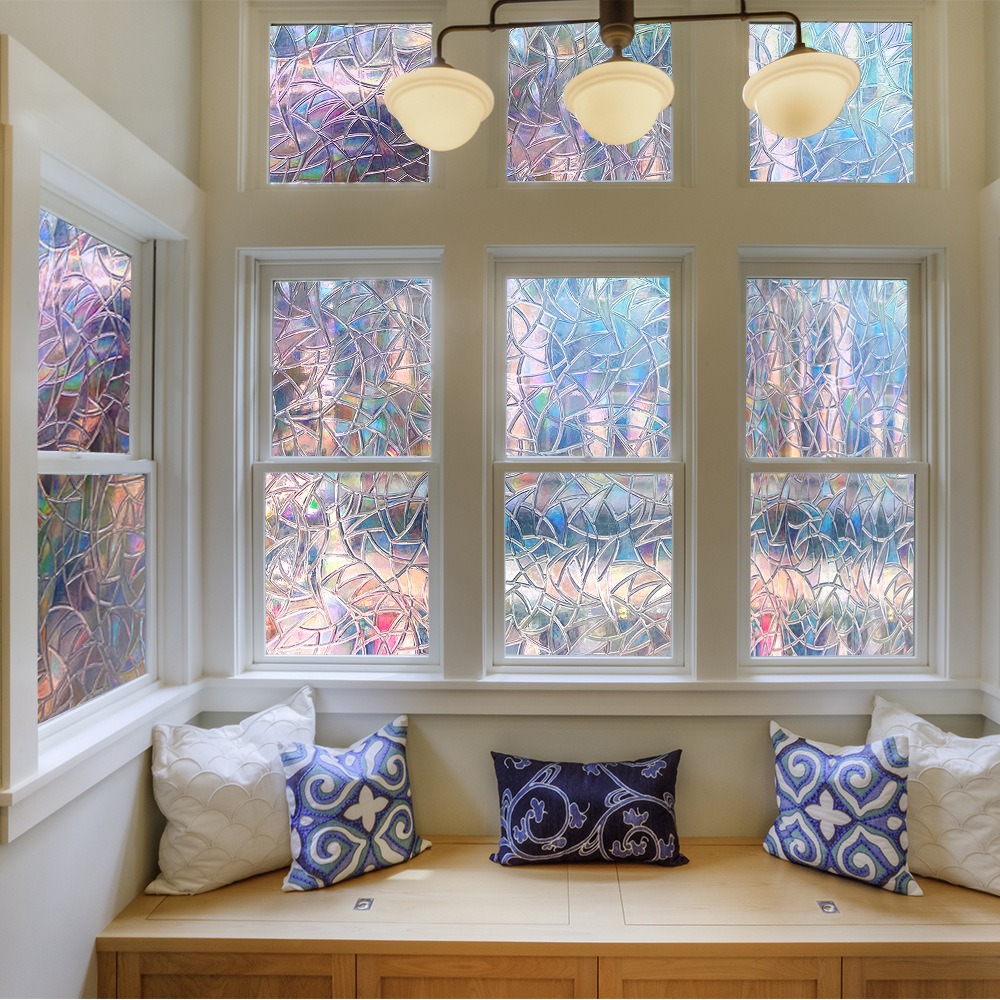 funlife办公室窗户3d七彩鳞片玻璃隔断墙贴透光不透明静电贴se018