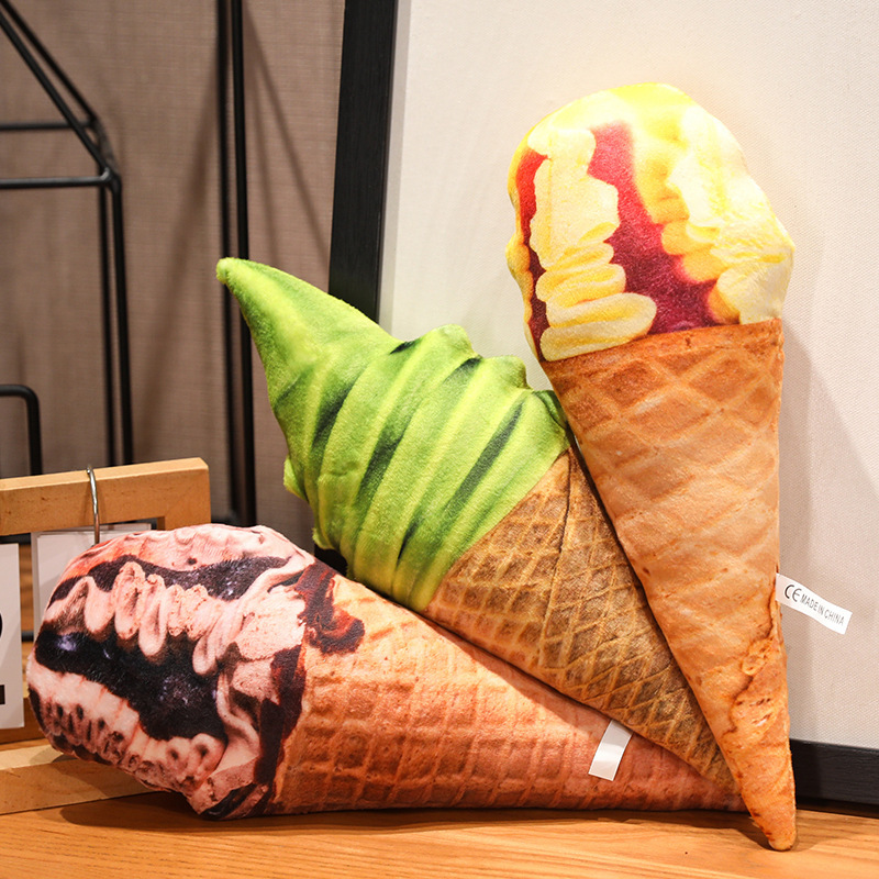 跨境仿真冰激凌甜筒毛绒玩具靠垫抱枕安抚陪伴玩偶创意礼物家居
