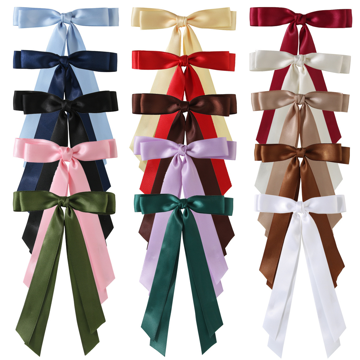 Cross-Border Hot Polyester Double-Layer Bow Ribbon Hairpin European and American Satin Sweet Hair Pin Women's Simple Hair Accessories Headwear