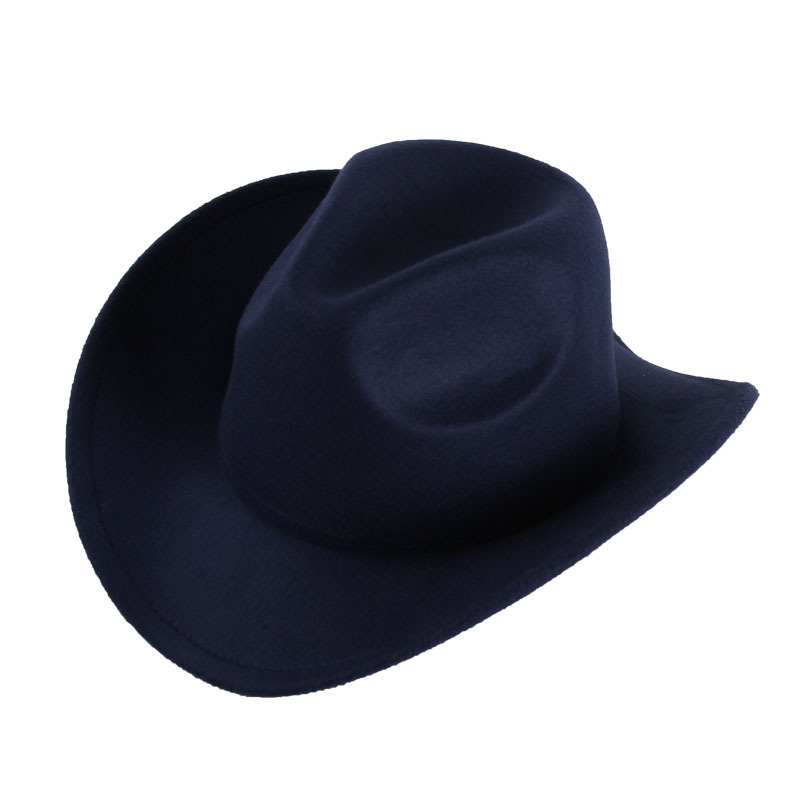 European and American Western Denim off-the-Face-Hat Autumn and Winter New Retro Upturned Eaves Woolen Fedora Hat Cross-Border Felt Men's and Women's Top Hat