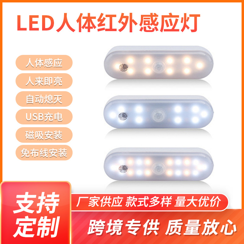 Smart Charging LED Body Infrared Sense Light USB Dormitory Lamp Cabinet Light Wardrobe Light Furniture Bedroom Small Night Lamp