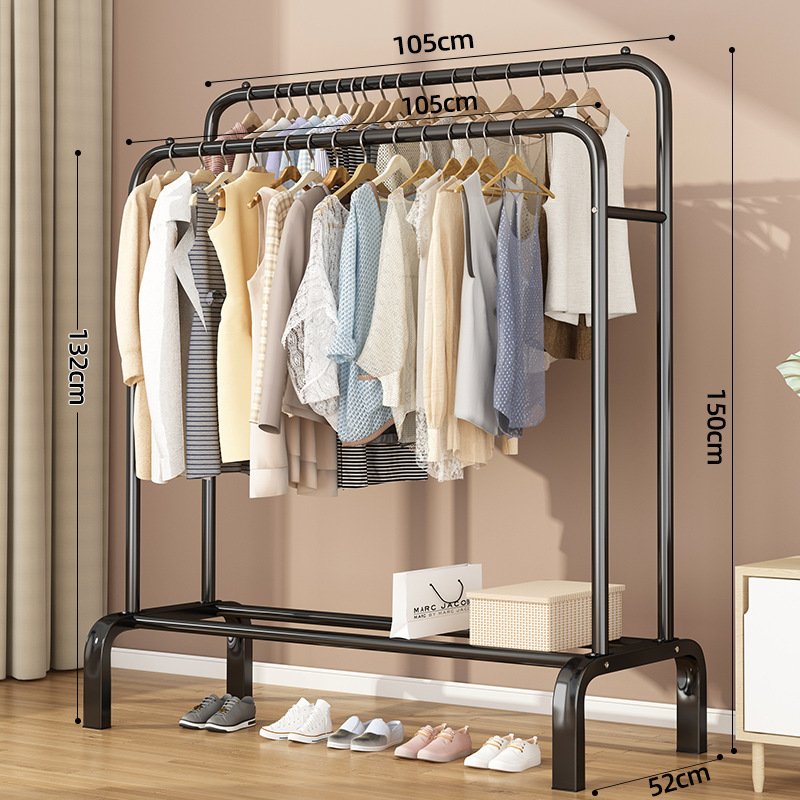 Dormitory Double Bar Clothes Hanger Floor Home Balcony Simple Cool Clothes Rod Hanger Folding Bedroom Sun Hanging Shelf