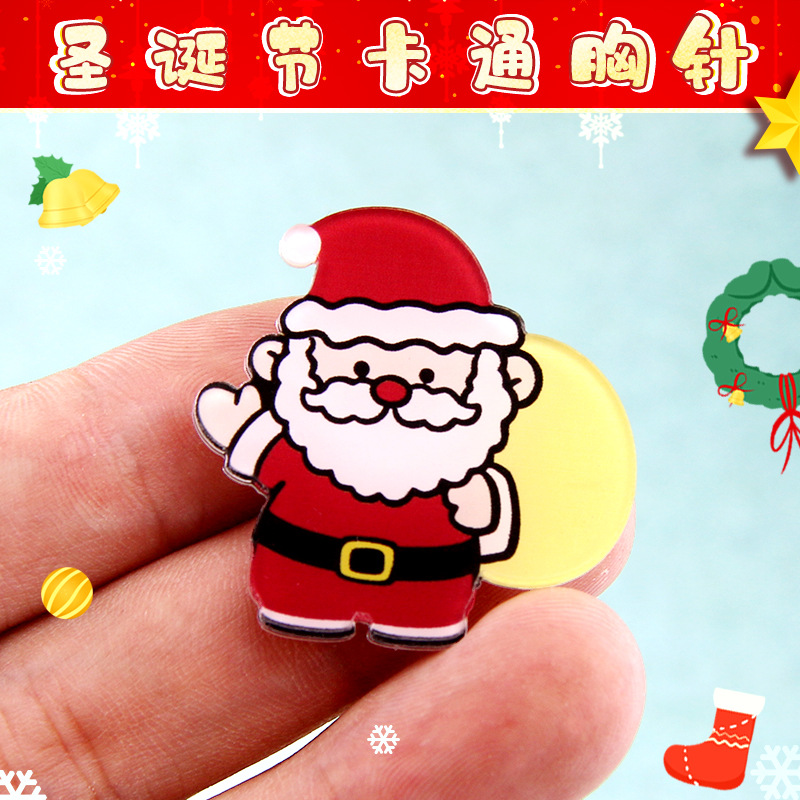 INS Cartoon Cute Santa Claus Brooch Christmas Holiday Gift Acrylic Badge Bag Accessories Small Pendant