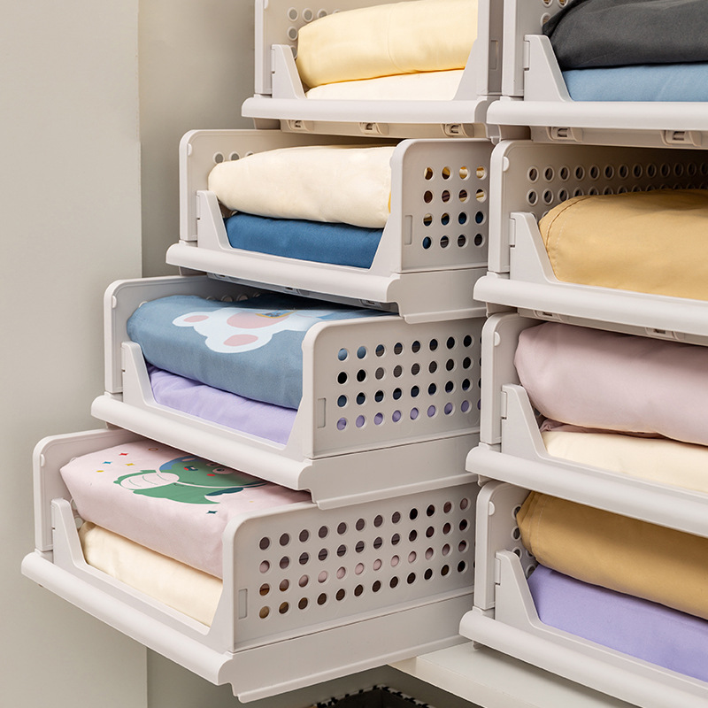 Wardrobe Layered Storage Basket Bed Sheets Quilt Cover Drawer Finishing Box Separate Pull-out Foldable Basket Clothing Utility Box