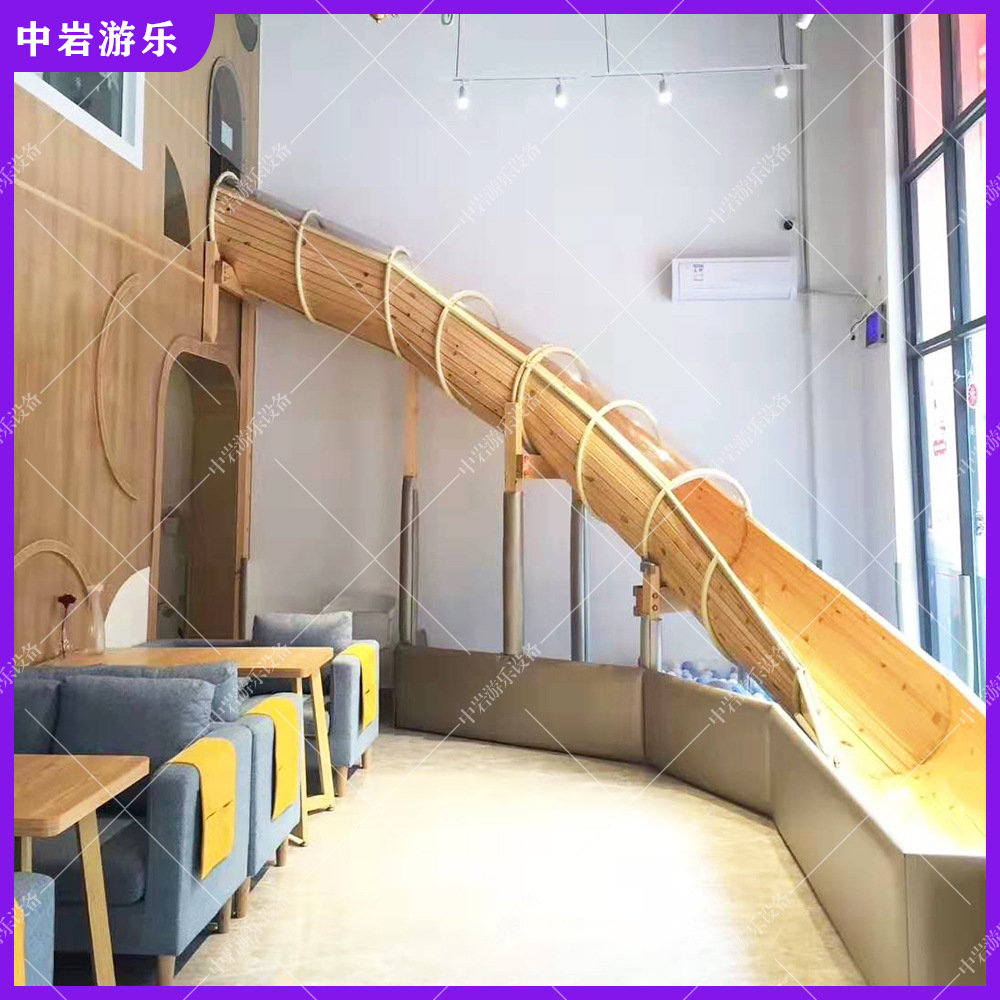 厂家定制儿童室内木质滑滑梯幼儿园亲子餐厅楼梯装饰滑梯游乐设备