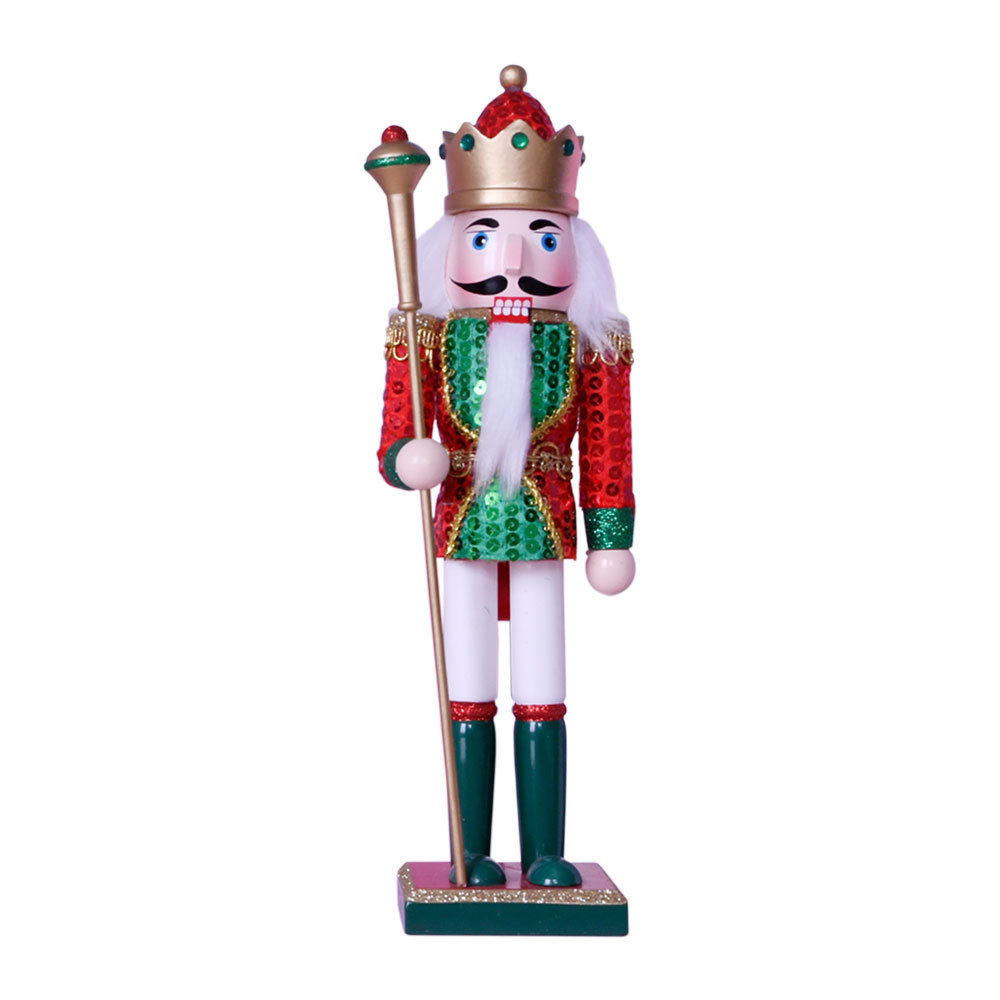 30cm Sequins Cloth Wrapper King Nutcracker Painted Wooden Crafts Small Tin Soldier Doll New Christmas Small Gift