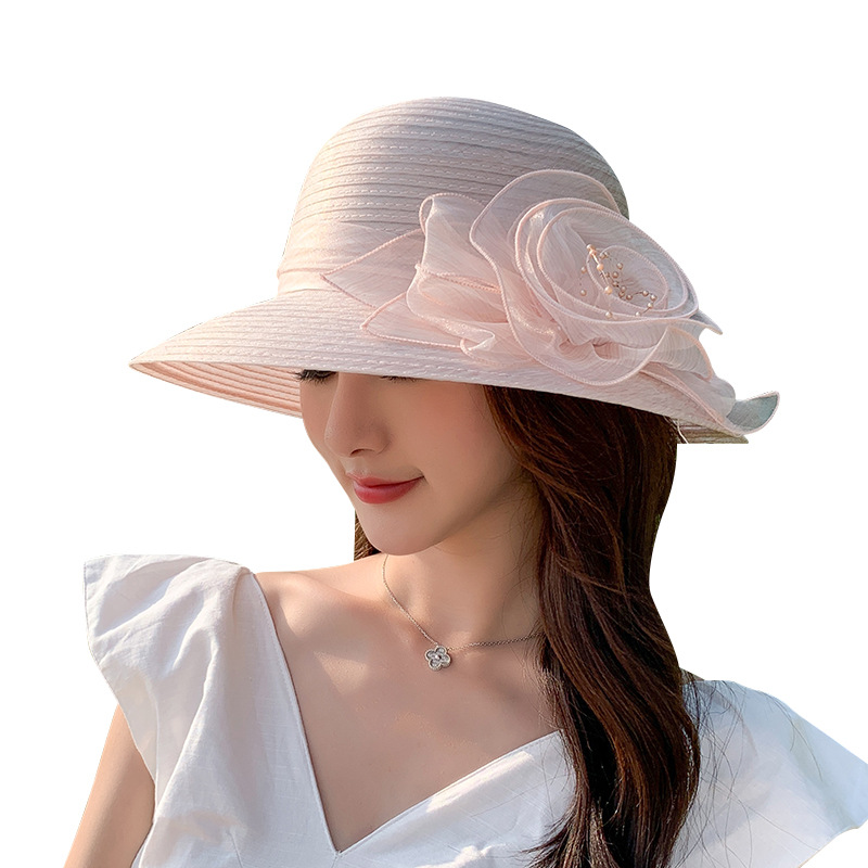 Organza Big Brim Beach Hat Women's Outdoor Summer Sun-Proof Travel Bucket Hat Fashion Korean Style Bucket Hat