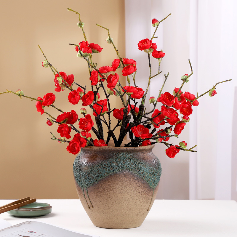 仿真梅花枝假花盆景客厅书房玄关红腊梅干花花艺盆栽婚庆装饰摆设