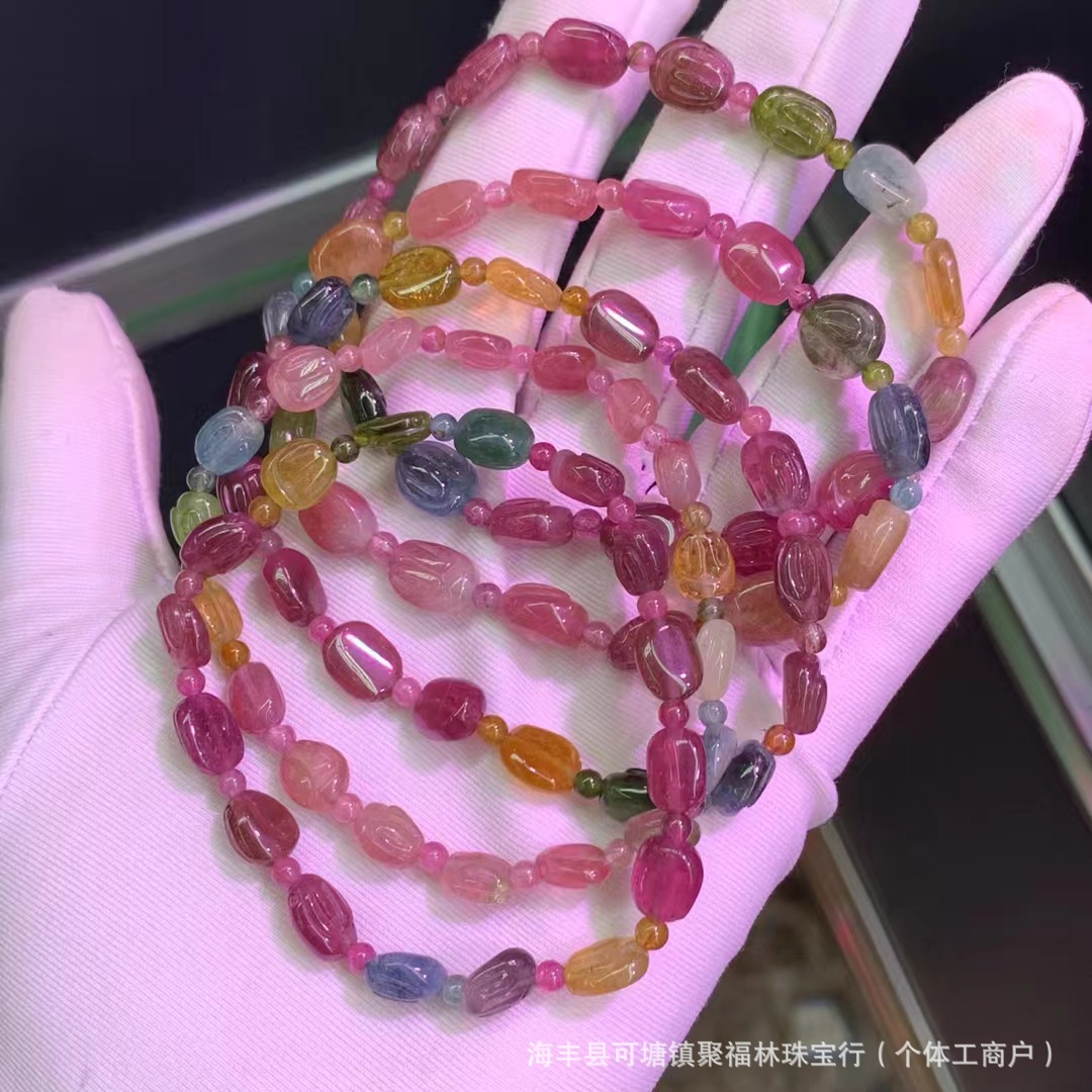 天然巴西碧玺兔子手链, 晶体通透 碧玺串珠diy直播间货源批发