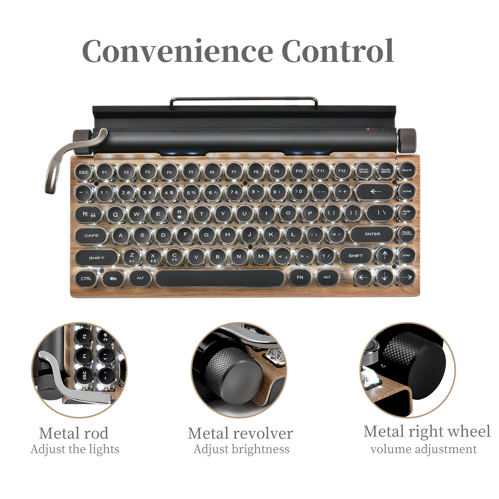 Dot Retro Typewriter Mechanical Keyboard Punk Key Cap Mobile Phone Tablet Mac Bluetooth Real Mechanical Keyboard Cross-Border