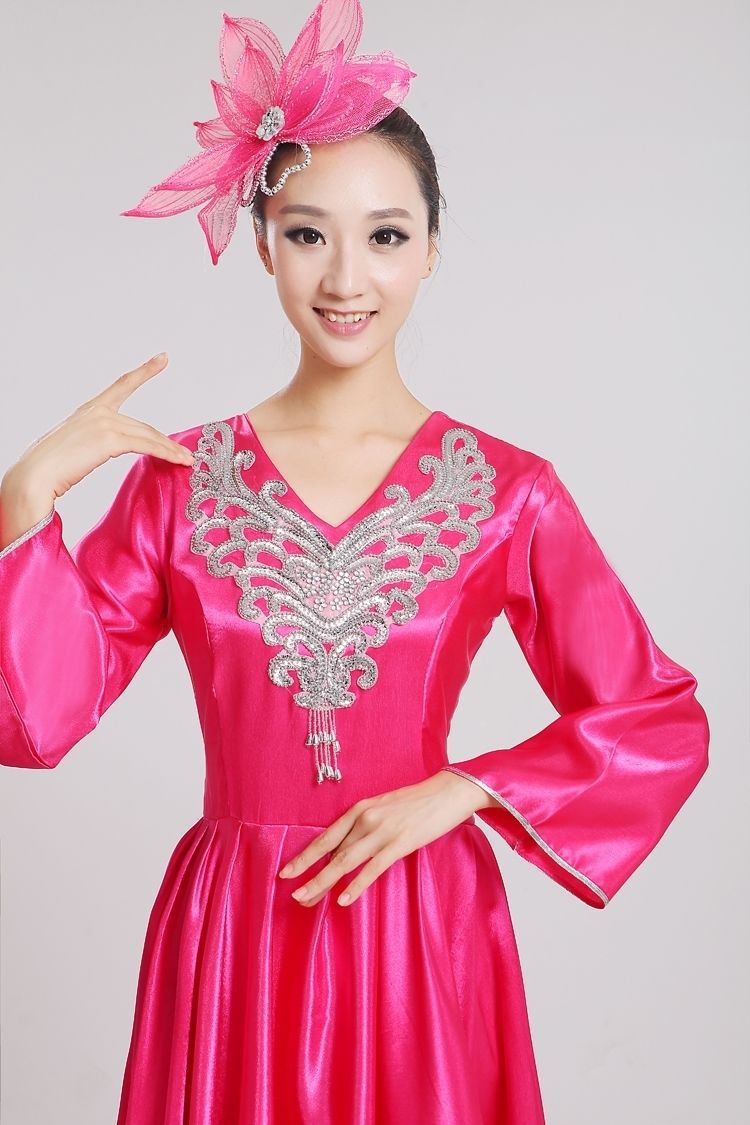 包邮新款大合唱演出服女独唱主持合唱长裙大摆裙中老年长款合唱服
