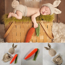 新款影楼儿童摄影服装新生儿毛衣套装手工毛线编织婴儿拍照服兔子