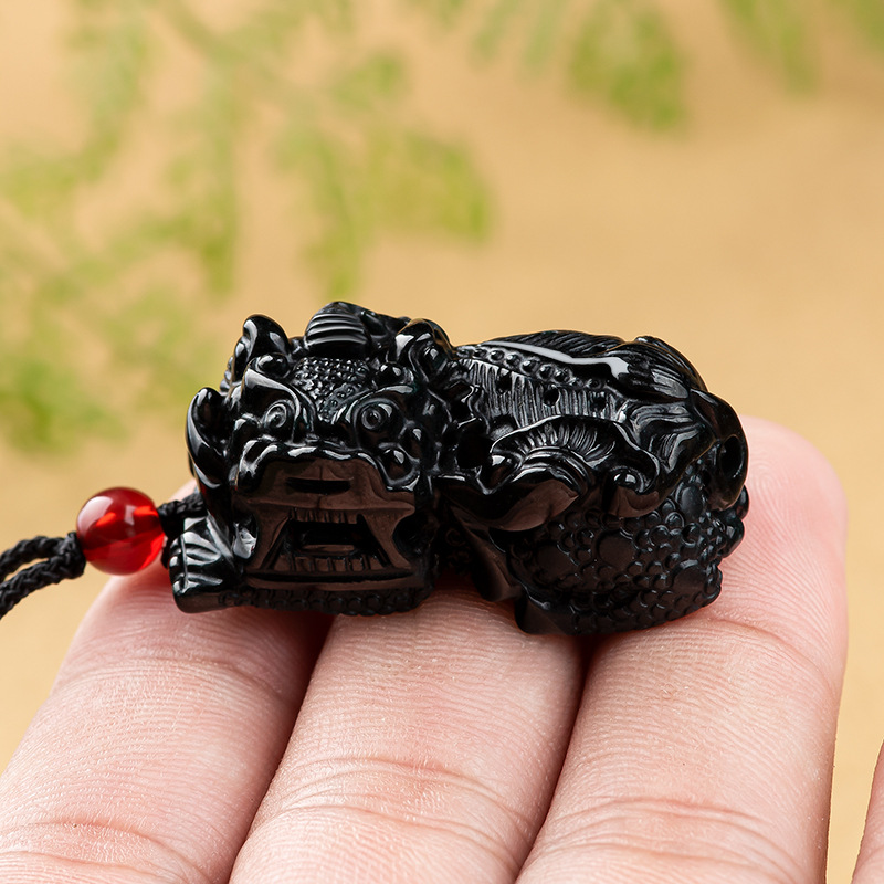 天然墨翠a货翡翠小号如意貔貅冰种玉石吊坠皮丘男士女款挂件一对