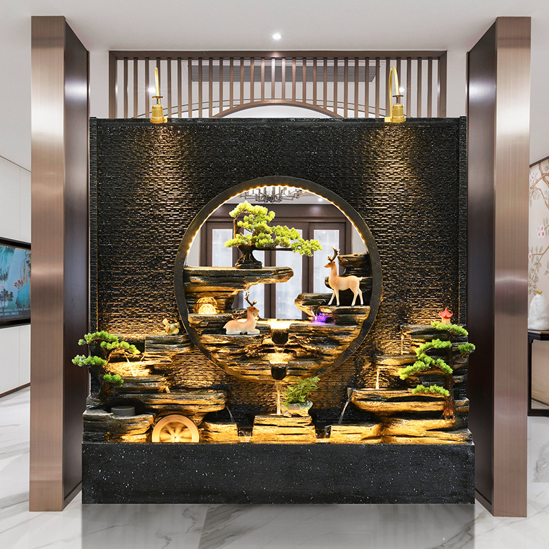 小曾水幕墙流水屏风户外别墅假山公司酒店玄关装饰阳台造景摆件