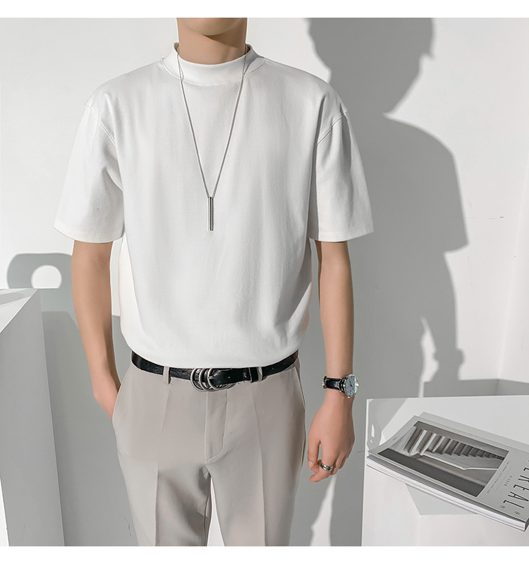 2021夏装男士短袖t恤上衣男tee恤小众设计感韩版打底t恤衫 薄荷绿