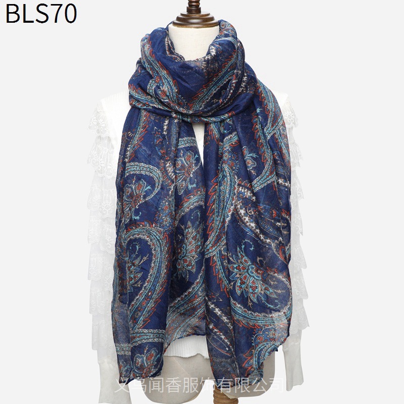 New Ethnic Style Cotton and Linen Scarf Voile Large Size Shawl Cashew Print Middle-Aged and Elderly Neck Protection Scarf Scarf