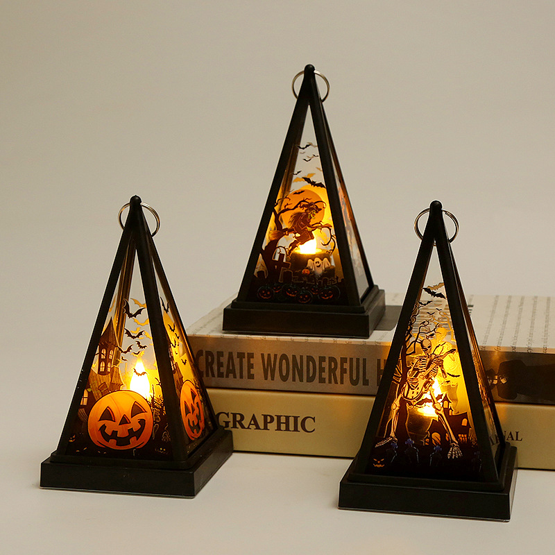 Cross-Border Wholesale Halloween Decorations Led Storm Lantern Small Lantern Pendant Lighting LED Electronic Candle Light Portable