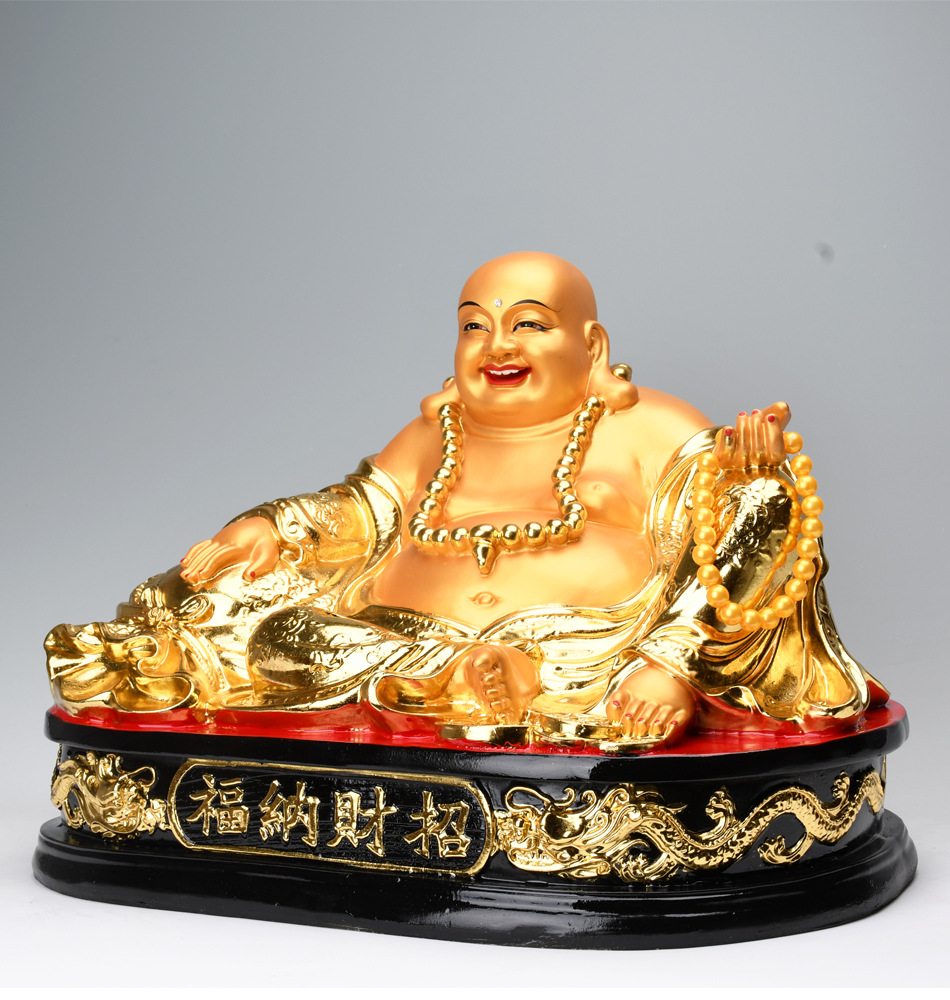 弥勒佛摆件大肚开心佛像金身金脸弥勒居家宽体笑佛开业礼品摆件