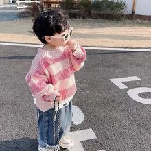 儿童套装2024春季新款韩版男童洋气条纹毛衣宝宝牛仔阔腿裤两件套