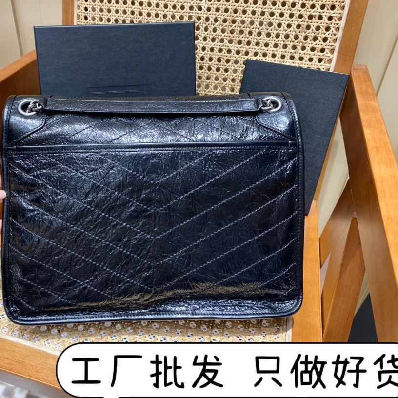 杨树林包包女niki包新款单肩包中号链条流浪包真皮褶皱邮差包小号